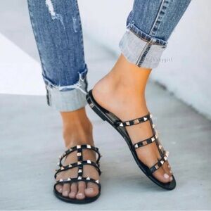 Treasured Gold Studded Water Resistant Sandal Black Women’s Multi Sizes NIB